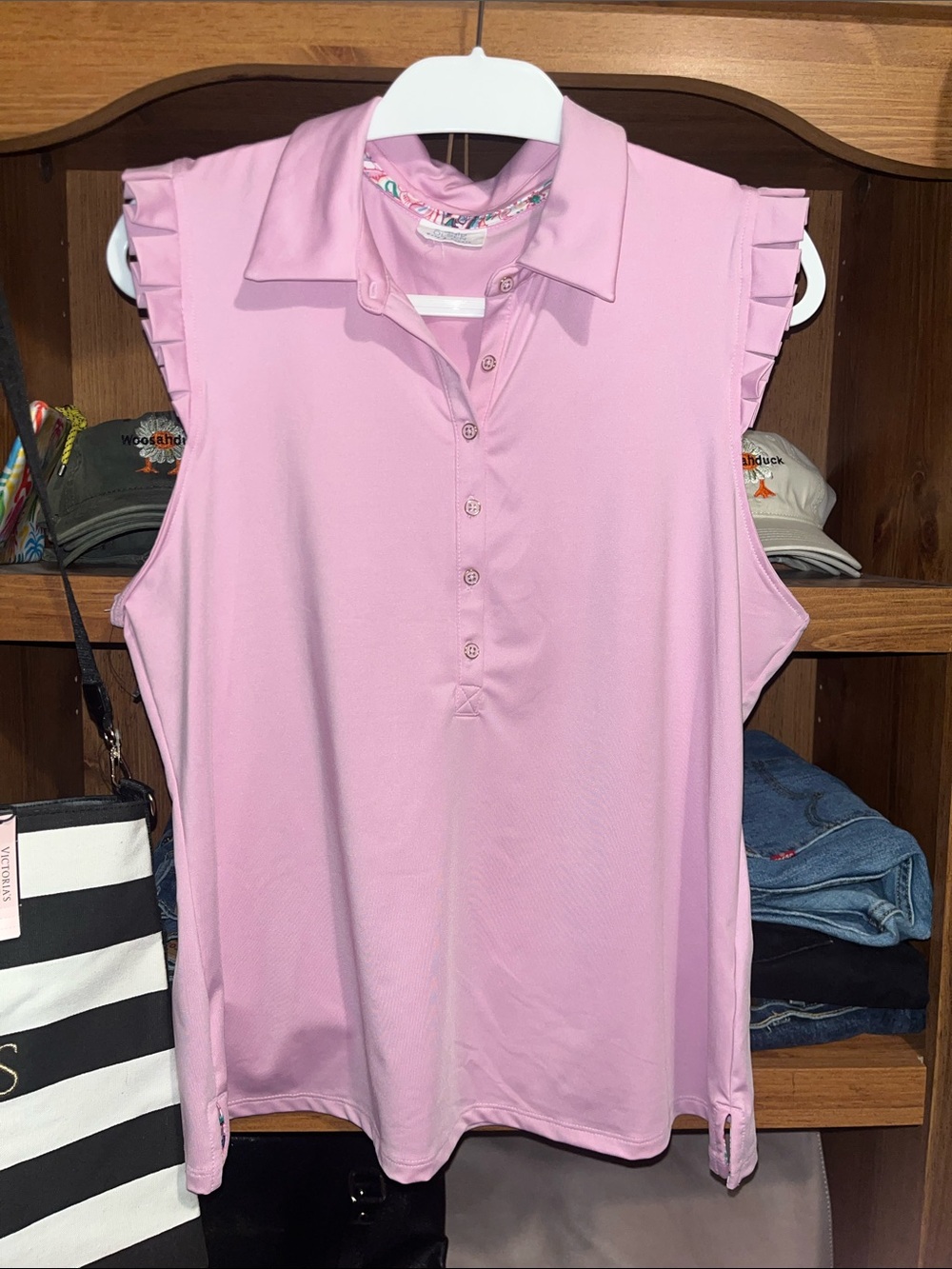Sigrid Olsen Pale Pink Ruffle Sleeve Polo Tank - Picture 3 of 4
